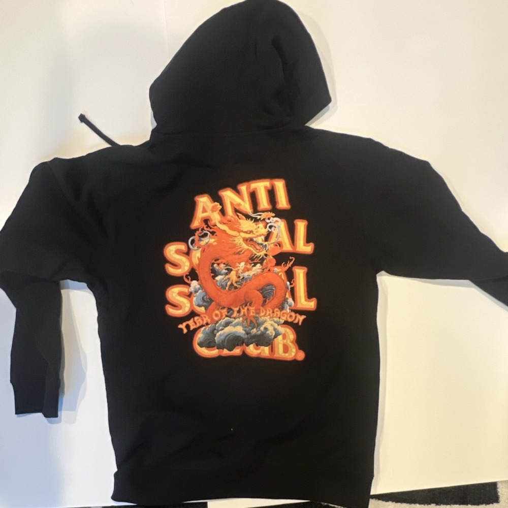 Anti Social Social Club Dragon‎ Graphic Pullover Hoodie Black Men's S Fleece